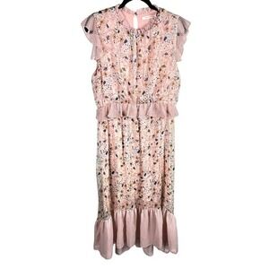 Floral Ruffle Midi Dress Sz Large Cottagecore Garden Girl Boho Polka Dot Ellison